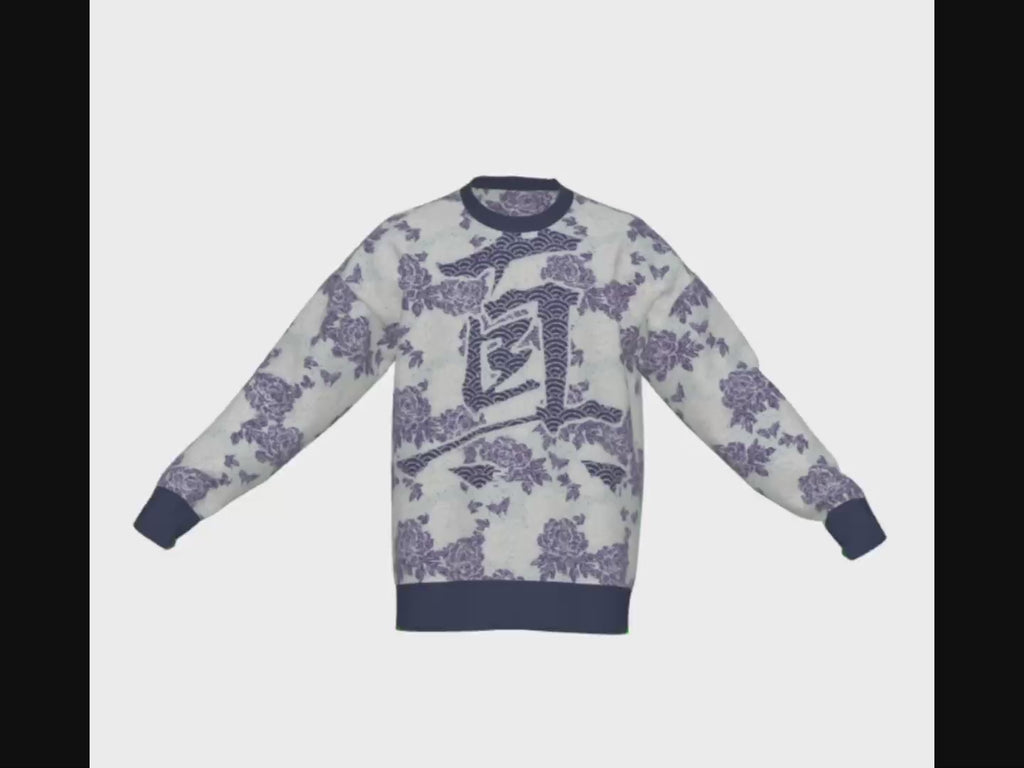 Seimei Hikari Unisex Lunar Reflection LE 02 Seigaiha Kanji Shin Truth Relaxed Fit Sweater