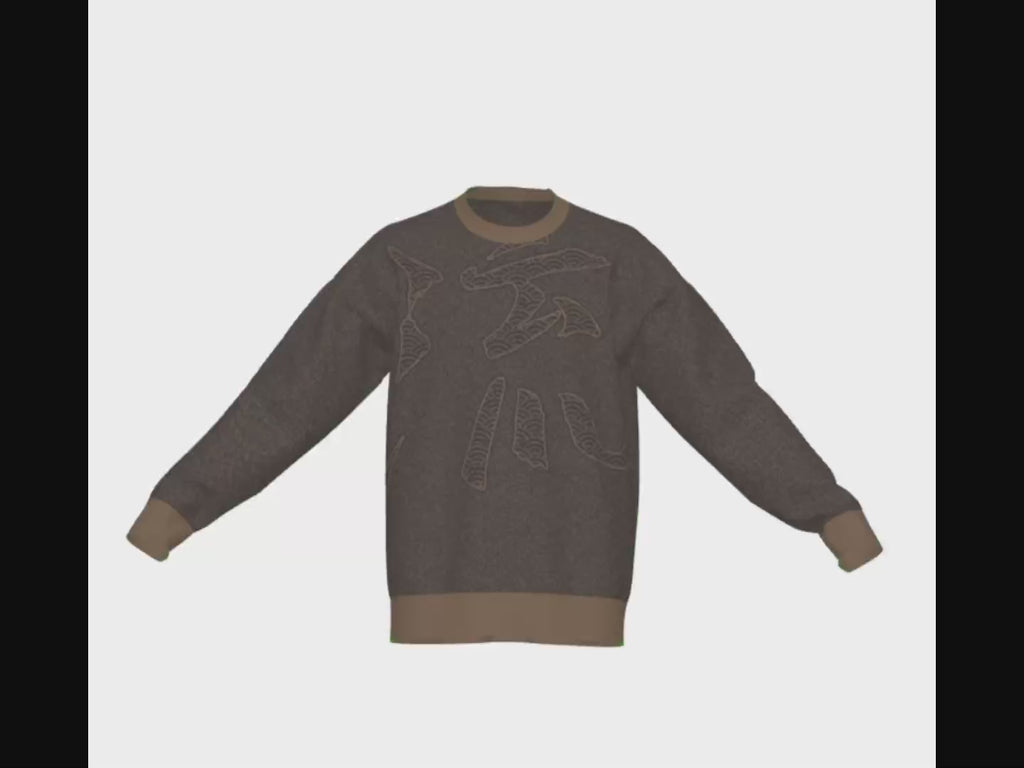 Seimei Hikari Unisex Ceremonial Smoke LE 38 Seigaiha Kanji Rye Flow Relaxed Fit Sweater